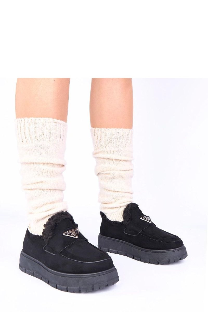 Dark Beige Platform Moccasins with Fur Lining - 