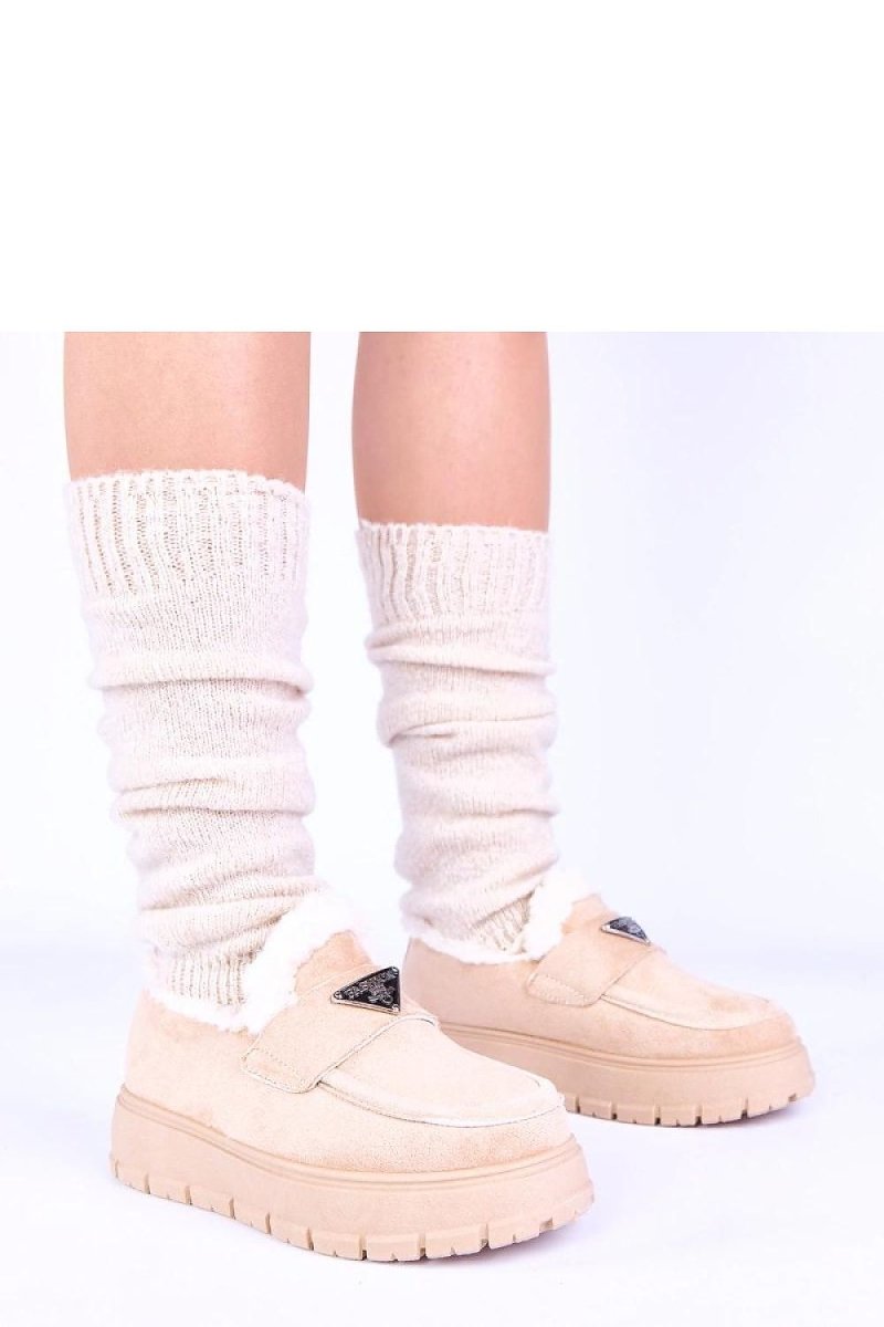 Dark Beige Platform Moccasins with Fur Lining - 