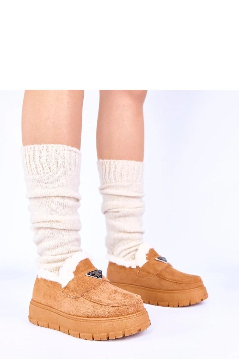 Dark Beige Platform Moccasins with Fur Lining - 