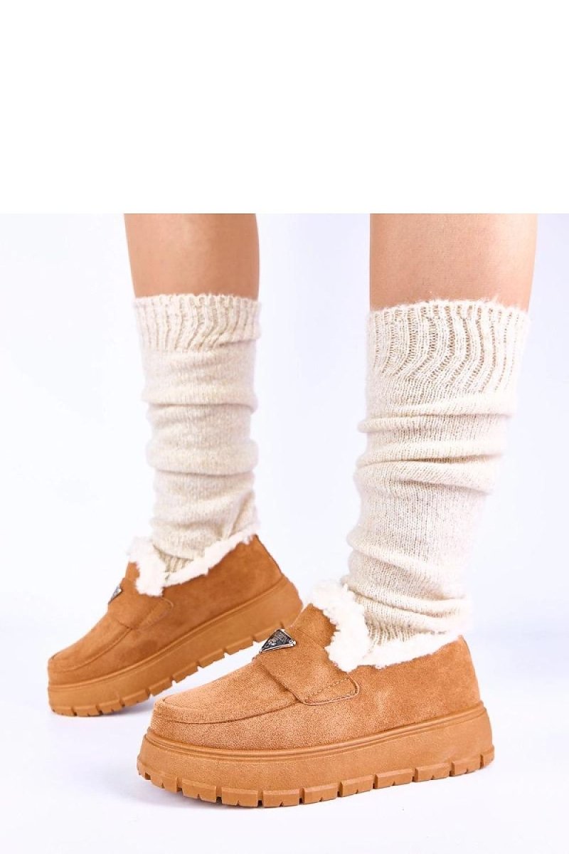 Dark Beige Platform Moccasins with Fur Lining - 