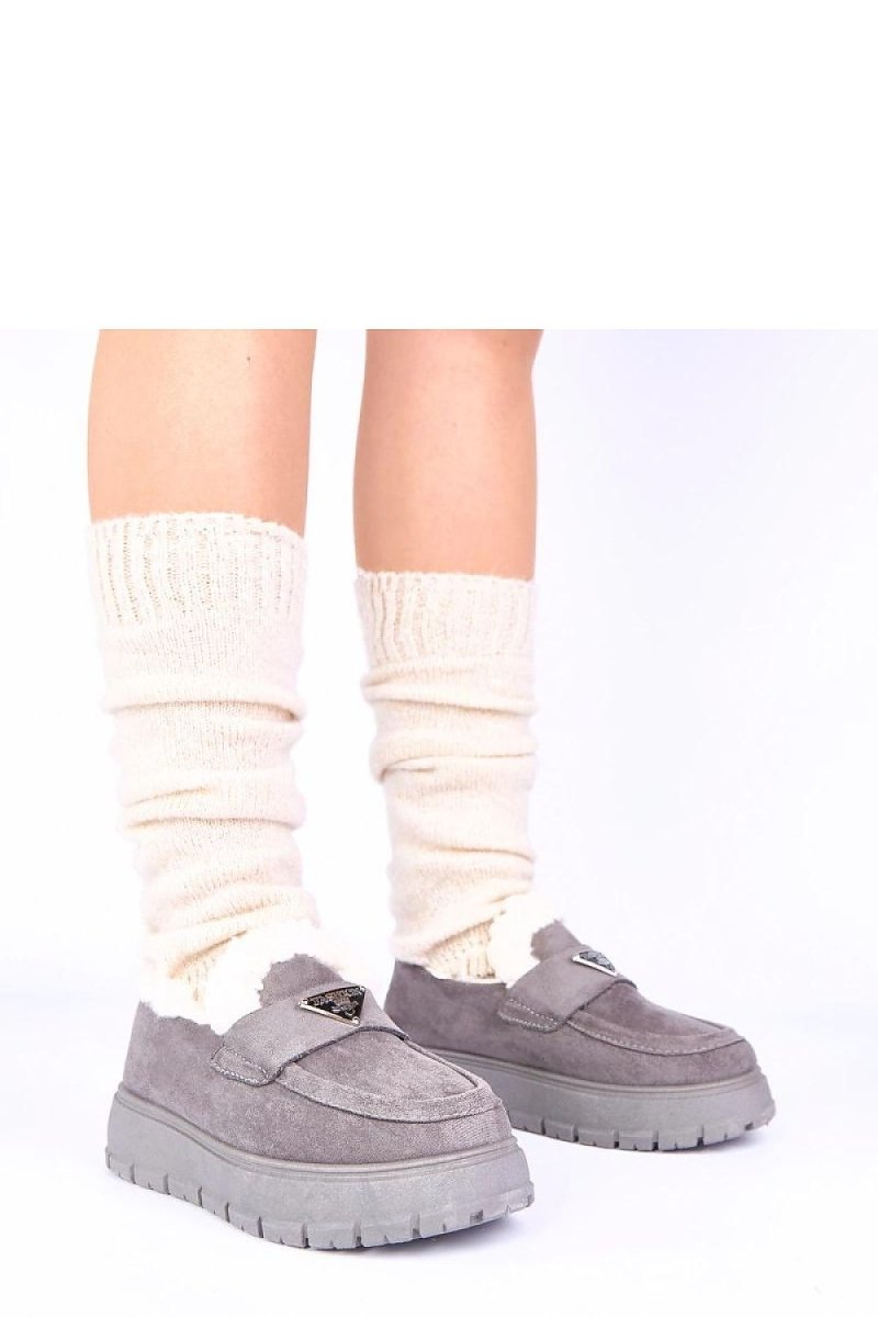 Dark Beige Platform Moccasins with Fur Lining - 