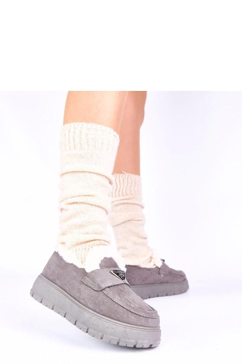 Dark Beige Platform Moccasins with Fur Lining - 