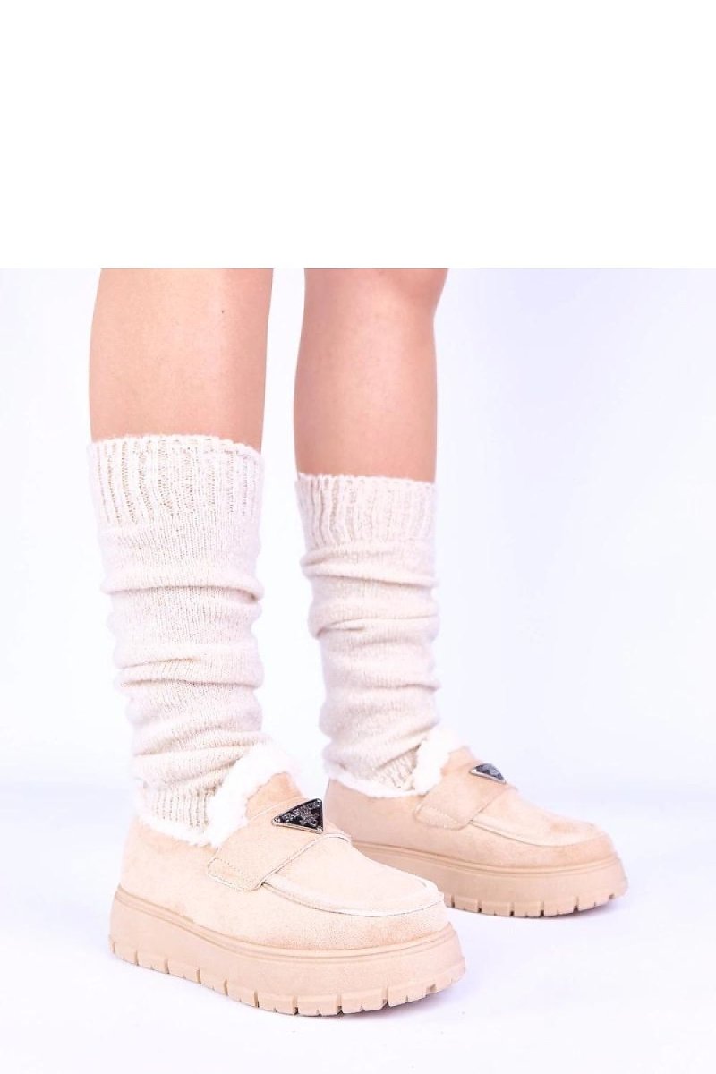 Dark Beige Platform Moccasins with Fur Lining - 