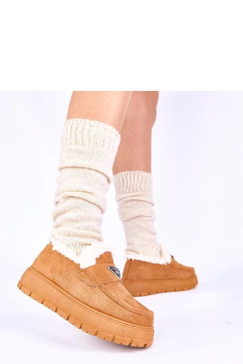 Dark Beige Platform Moccasins with Fur Lining - 