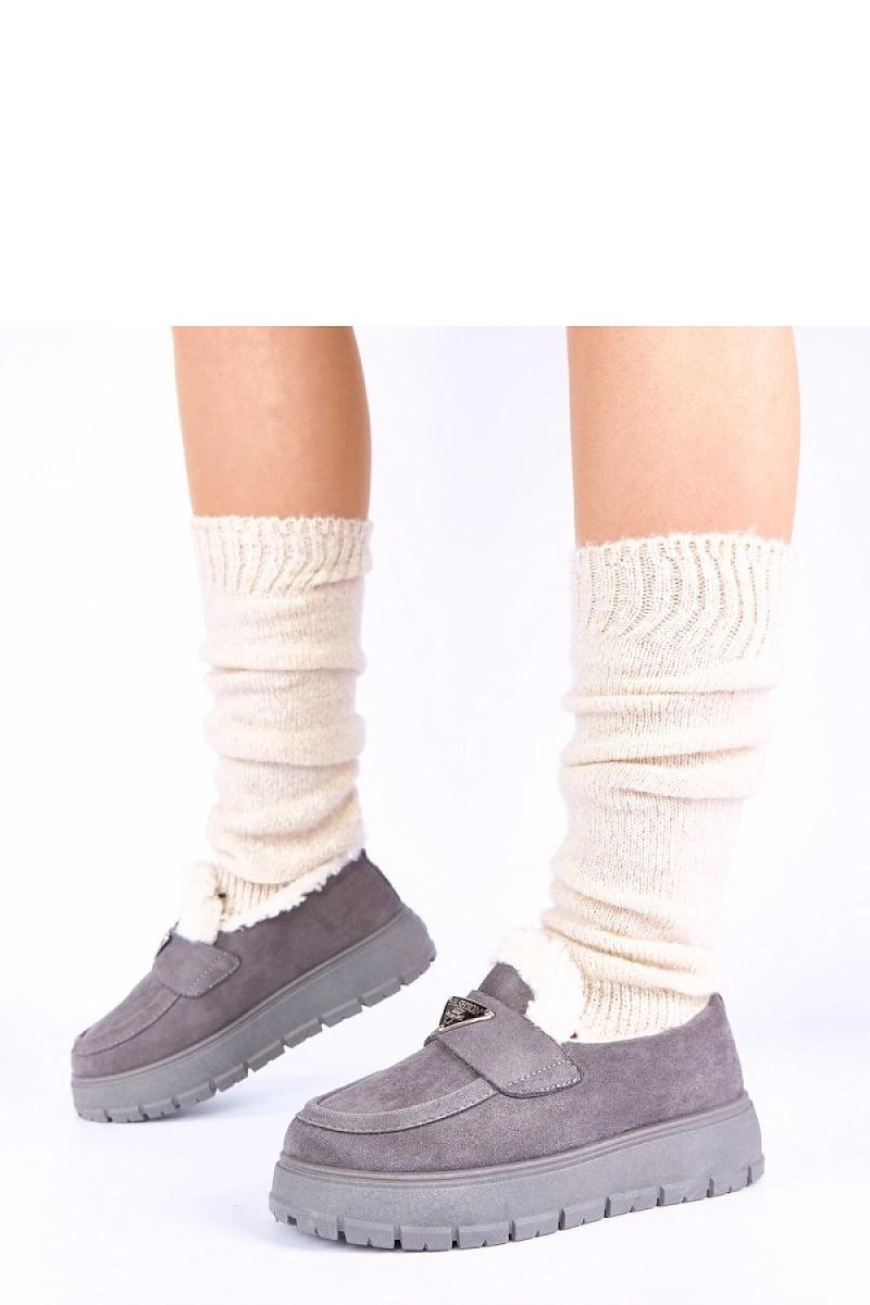 Dark Beige Platform Moccasins with Fur Lining - 