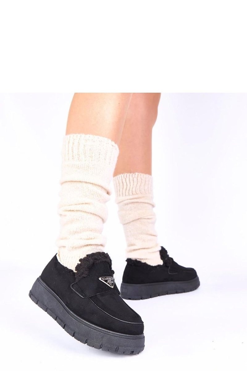 Dark Beige Platform Moccasins with Fur Lining - 