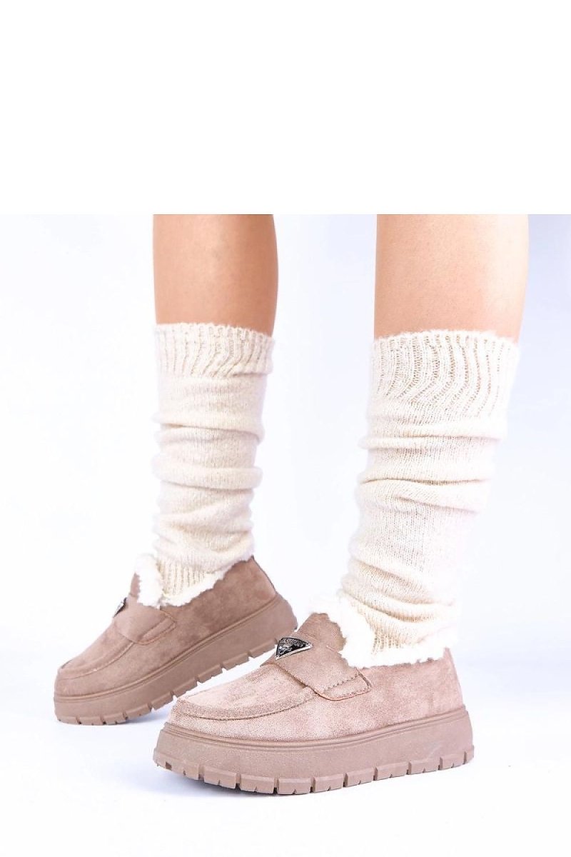 Dark Beige Platform Moccasins with Fur Lining - 