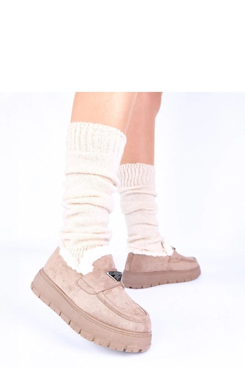 Dark Beige Platform Moccasins with Fur Lining - 