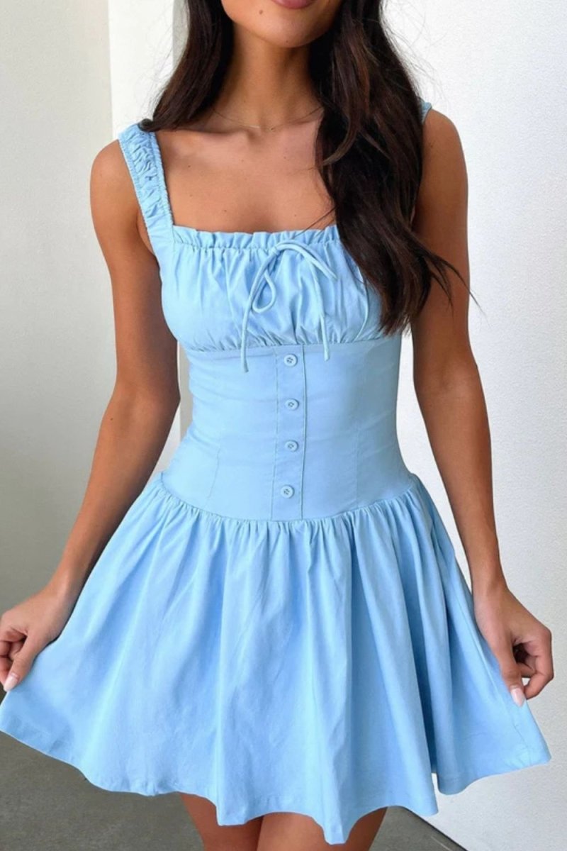 Decorative Button Square Neck Cami Dress - Day Dress
