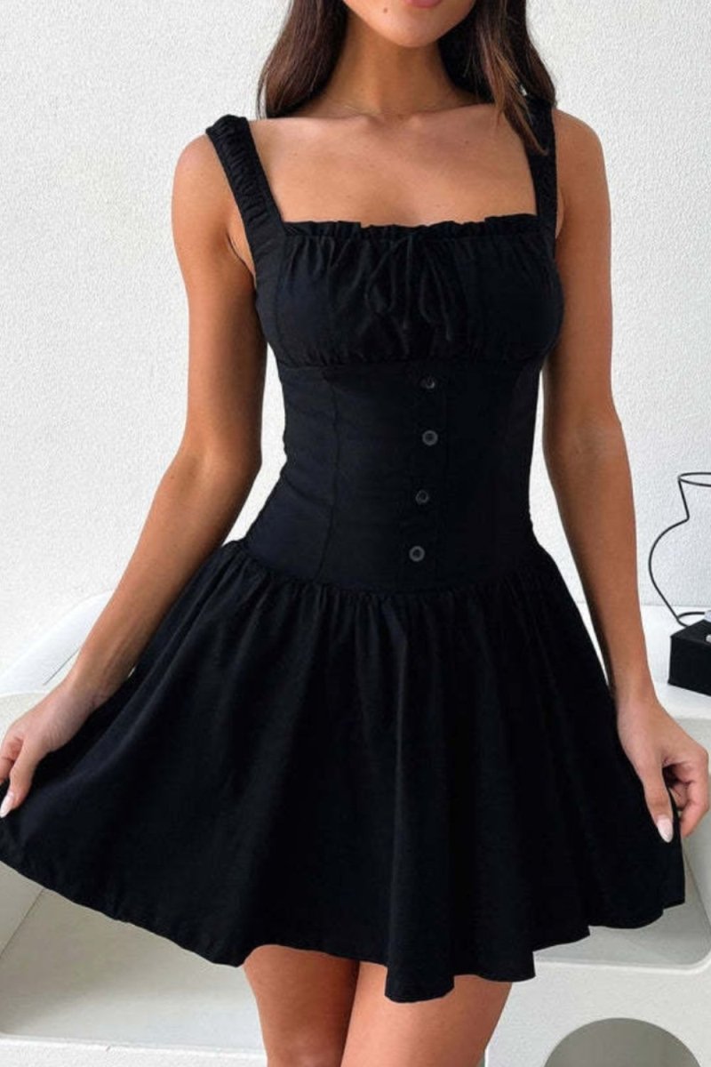 Decorative Button Square Neck Cami Dress - Day Dress