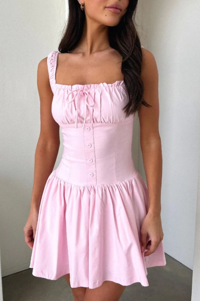 Decorative Button Square Neck Cami Dress - Day Dress
