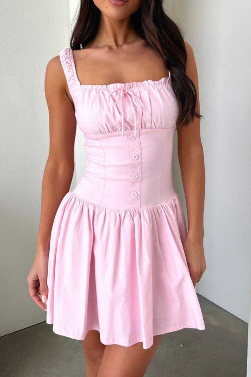 Decorative Button Square Neck Cami Dress - Day Dress