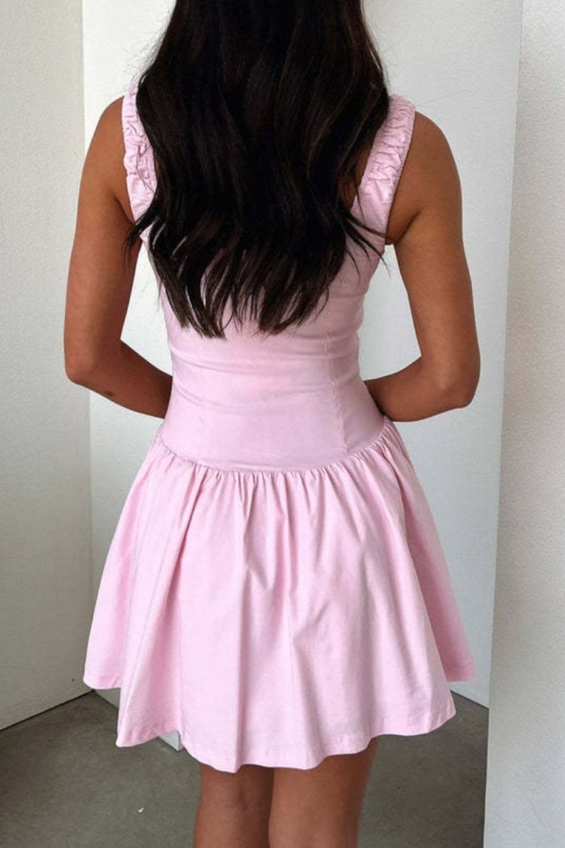 Decorative Button Square Neck Cami Dress - Day Dress