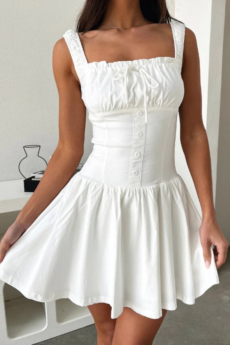 Decorative Button Square Neck Cami Dress - Day Dress