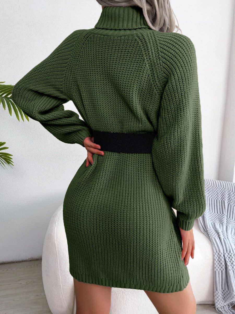 Decorative Button Turtleneck Sweater Dress - Sweater Dress