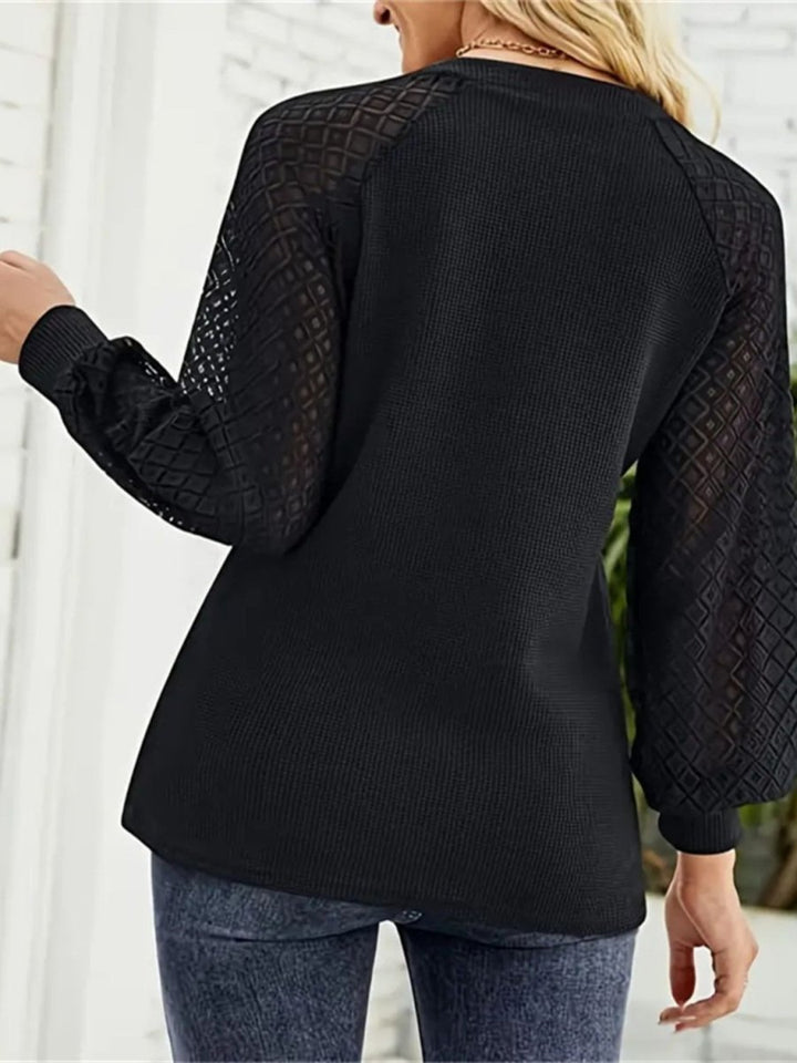 Decorative Button V - Neck Long Sleeve T-Shirt - Top