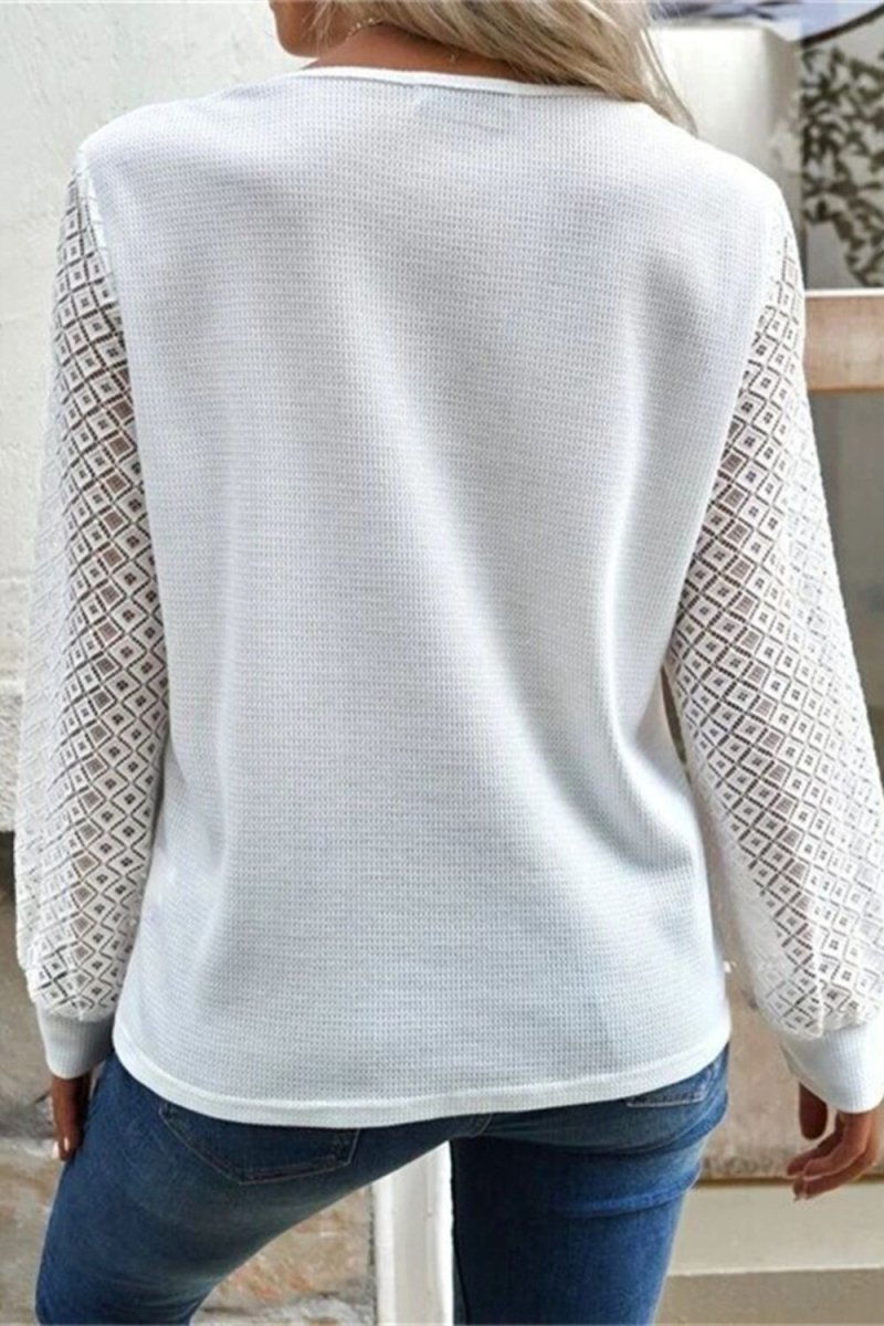 Decorative Button V - Neck Long Sleeve T-Shirt - Top