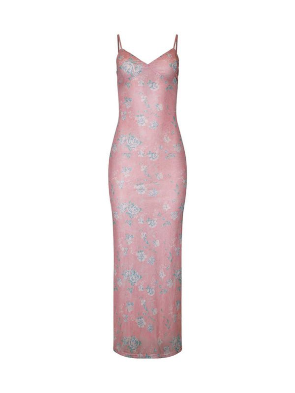 Designed vacation casual slim positioning printed suspender dress - Party Dress