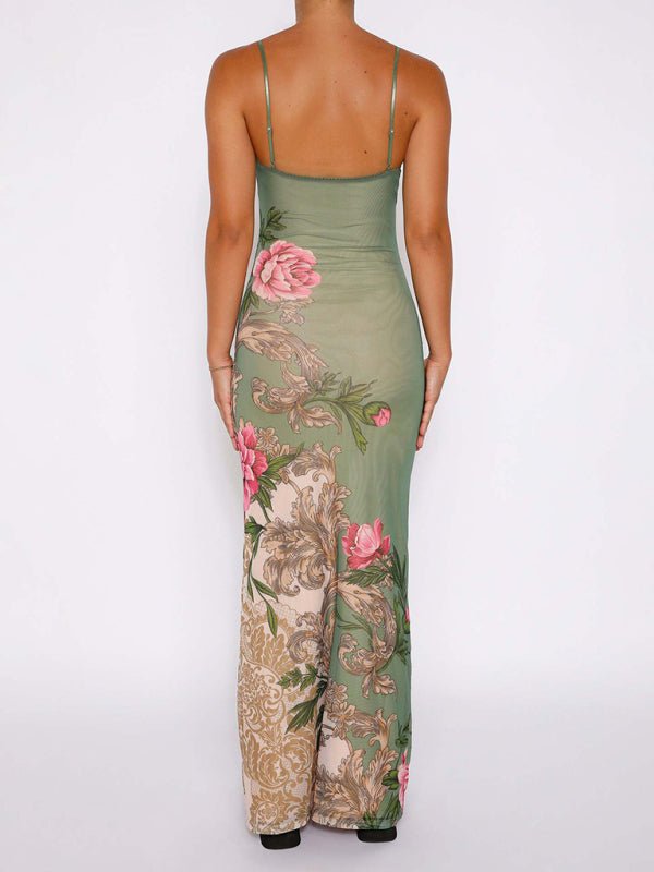 Designed vacation casual slim positioning printed suspender dress - Party Dress