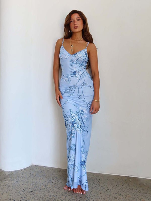 Designed vacation casual slim positioning printed suspender dress - Party Dress