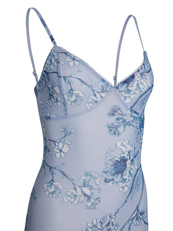 Designed vacation casual slim positioning printed suspender dress - Party Dress