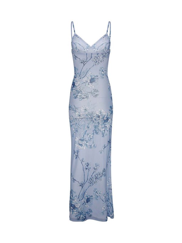 Designed vacation casual slim positioning printed suspender dress - Party Dress