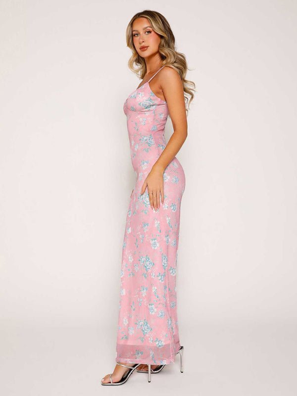 Designed vacation casual slim positioning printed suspender dress - Party Dress