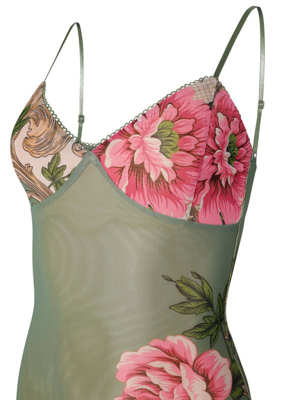 Designed vacation casual slim positioning printed suspender dress - Party Dress