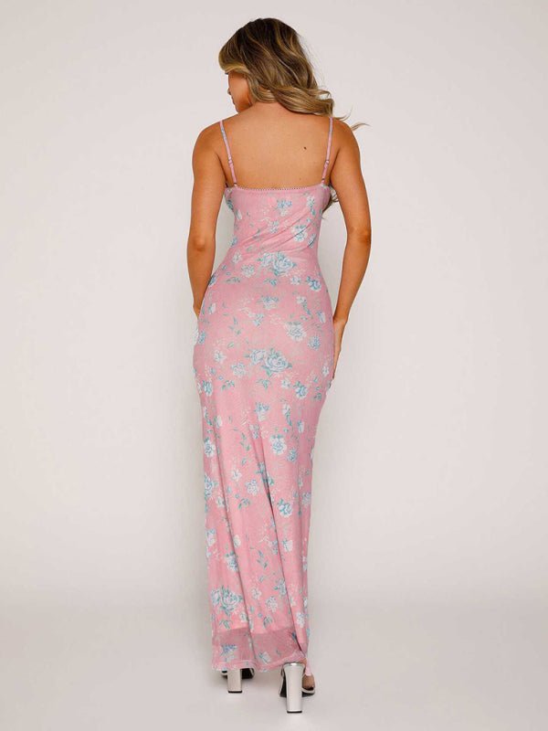 Designed vacation casual slim positioning printed suspender dress - Party Dress