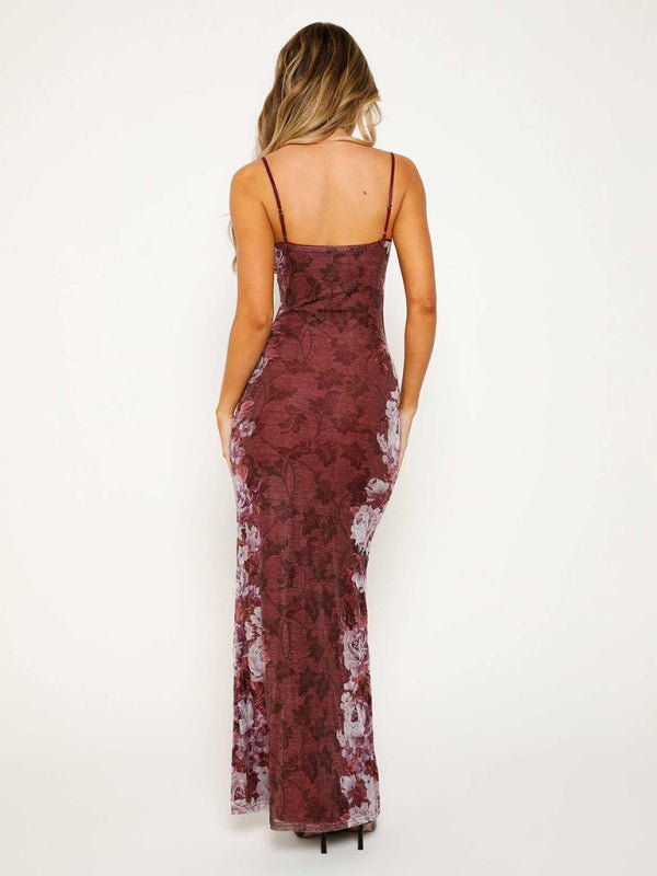 Designed vacation casual slim positioning printed suspender dress - Party Dress