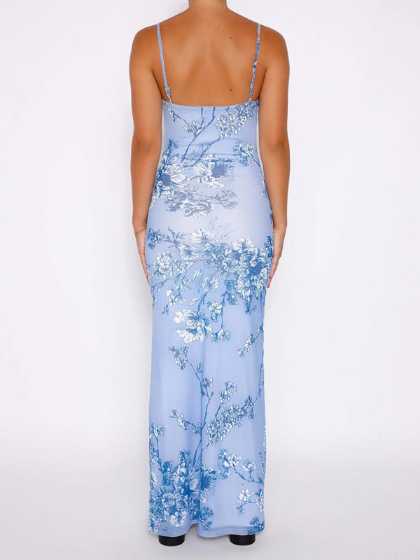 Designed vacation casual slim positioning printed suspender dress - Party Dress