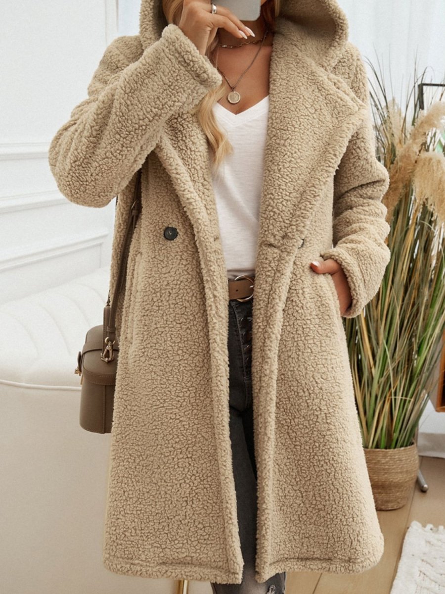 Devine Pocketed Long Sleeve Hooded Teddy Coat - Outerwear