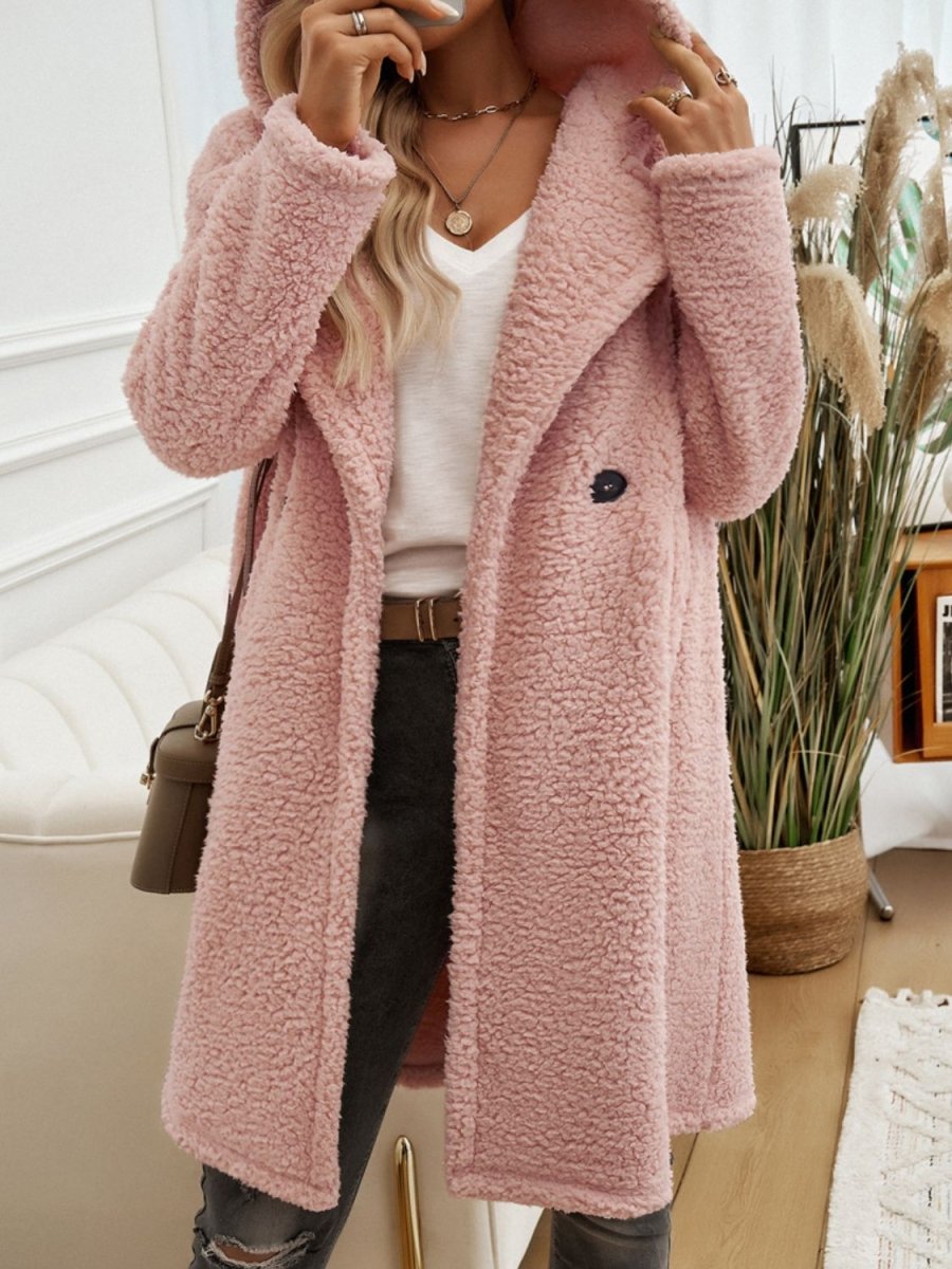 Devine Pocketed Long Sleeve Hooded Teddy Coat - Outerwear