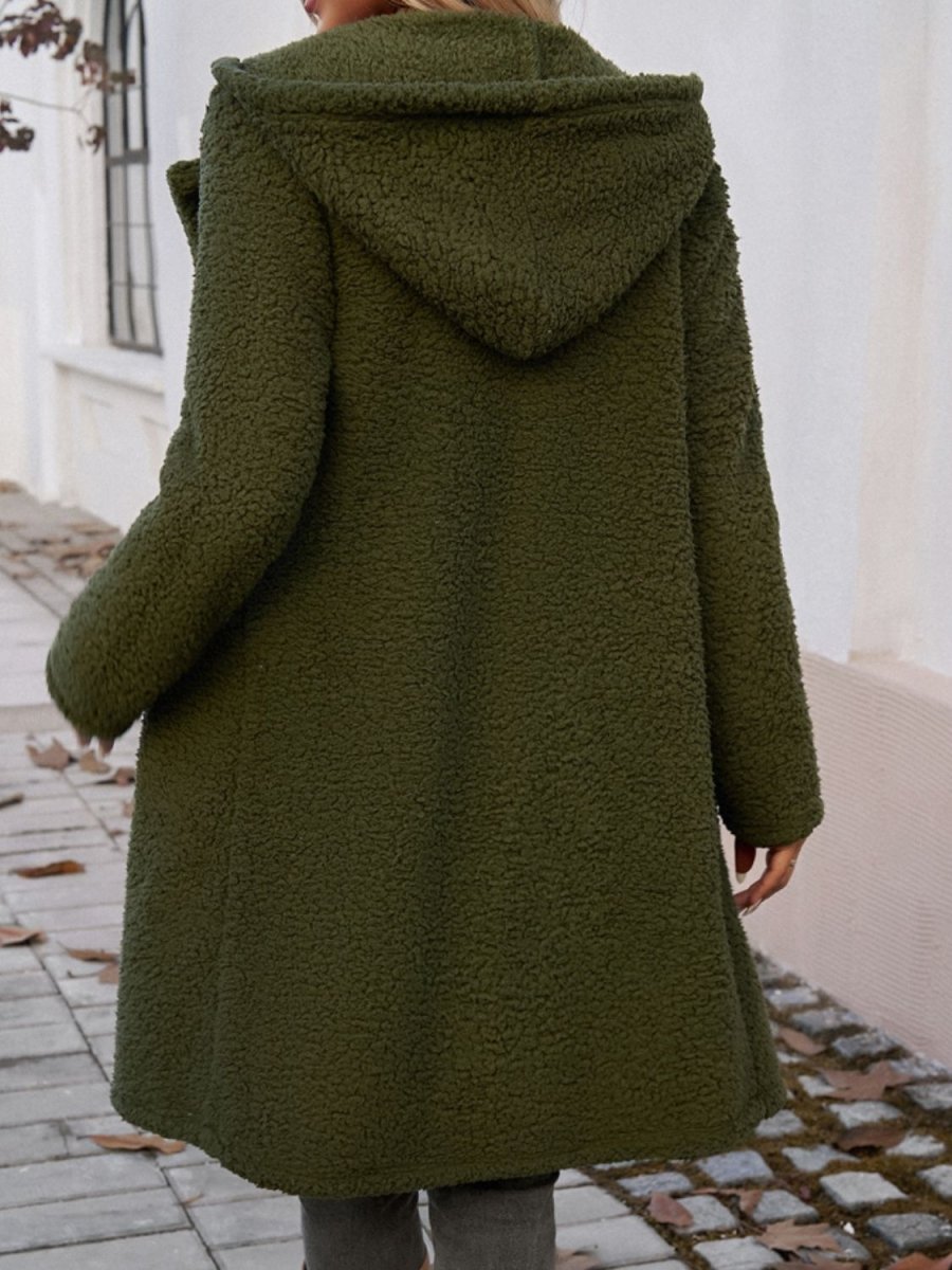 Devine Pocketed Long Sleeve Hooded Teddy Coat - Outerwear