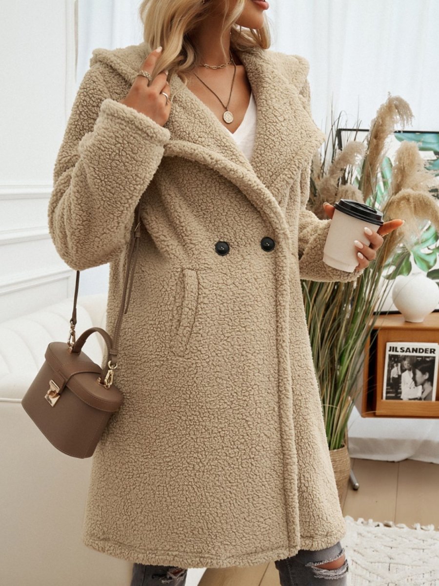Devine Pocketed Long Sleeve Hooded Teddy Coat - Outerwear