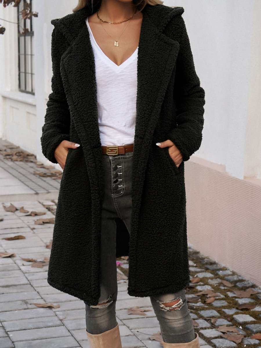 Devine Pocketed Long Sleeve Hooded Teddy Coat - Outerwear