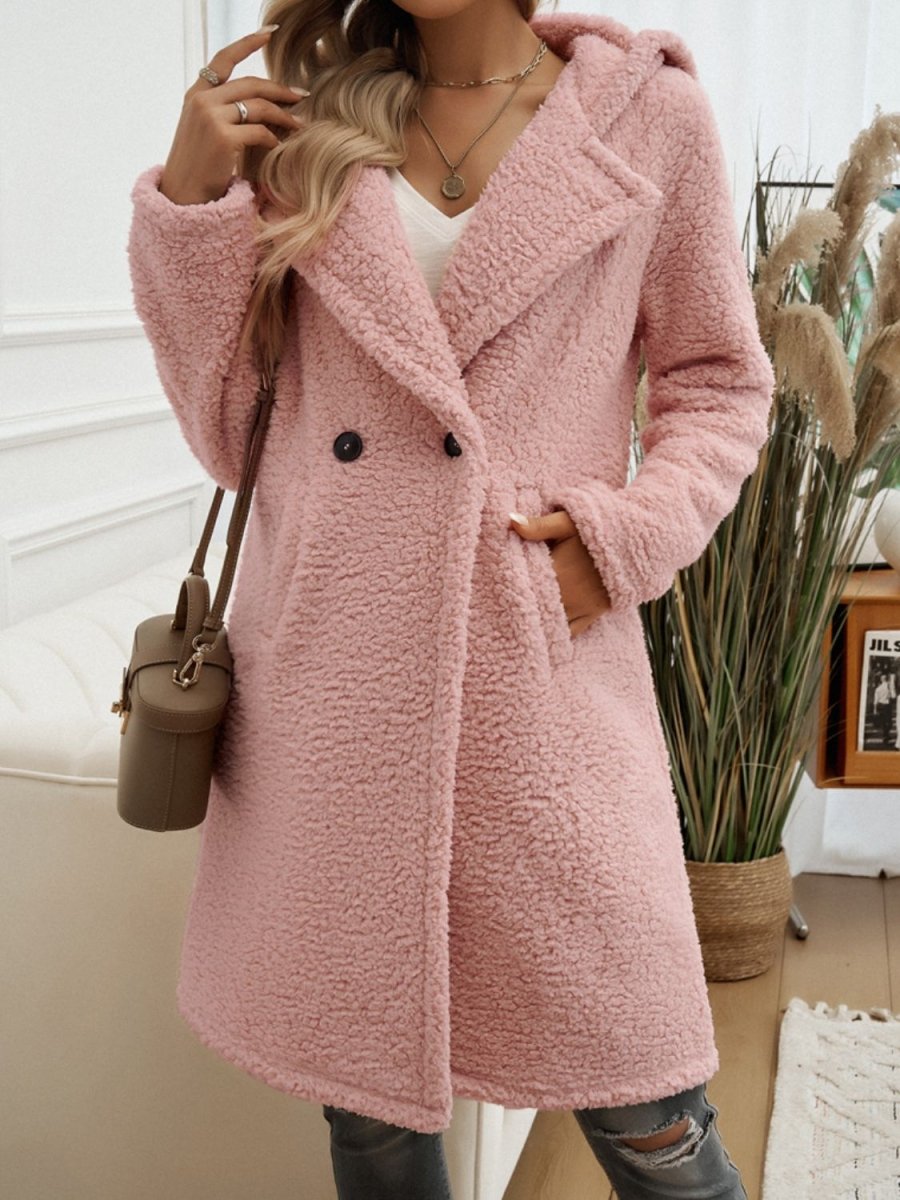 Devine Pocketed Long Sleeve Hooded Teddy Coat - Outerwear
