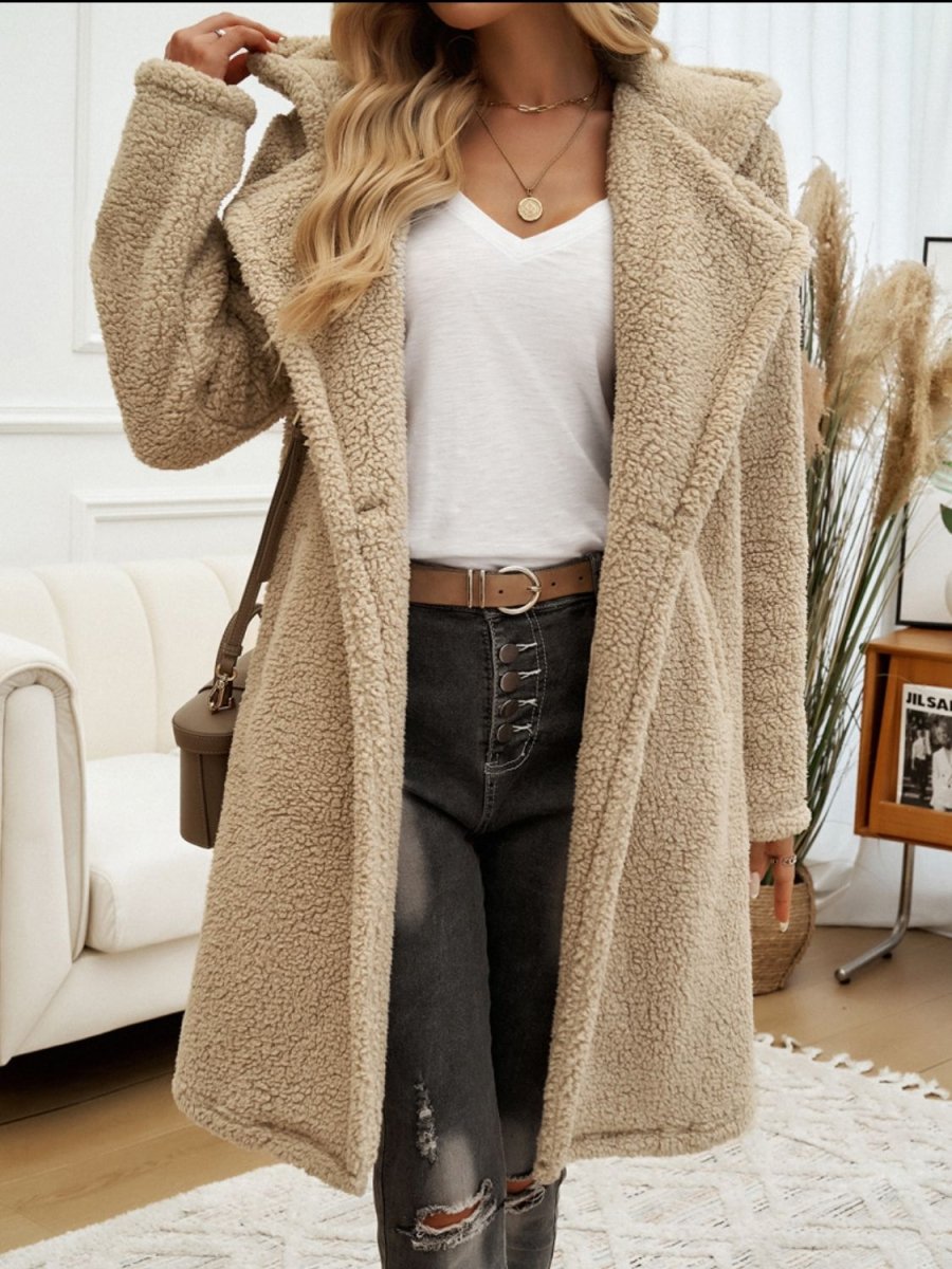 Devine Pocketed Long Sleeve Hooded Teddy Coat - Outerwear