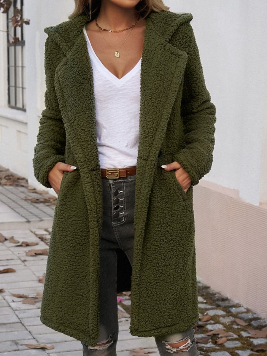 Devine Pocketed Long Sleeve Hooded Teddy Coat - Outerwear