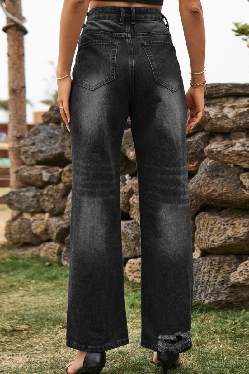 Distressed Buttoned Loose Fit Jeans - Bottoms
