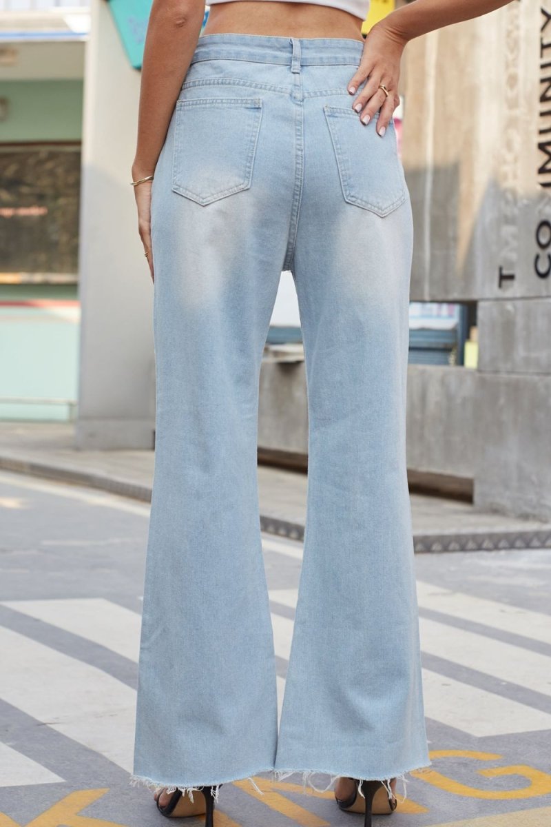 Distressed Buttoned Loose Fit Jeans - Bottoms