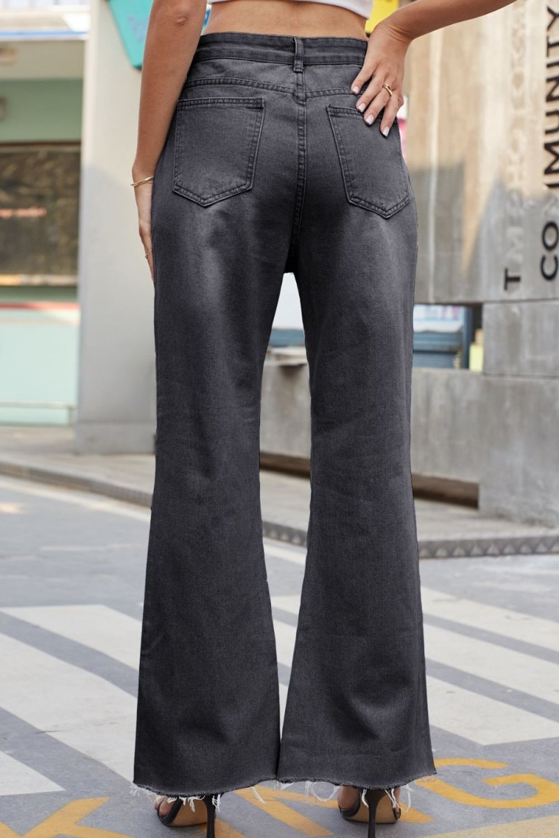 Distressed Buttoned Loose Fit Jeans - Bottoms