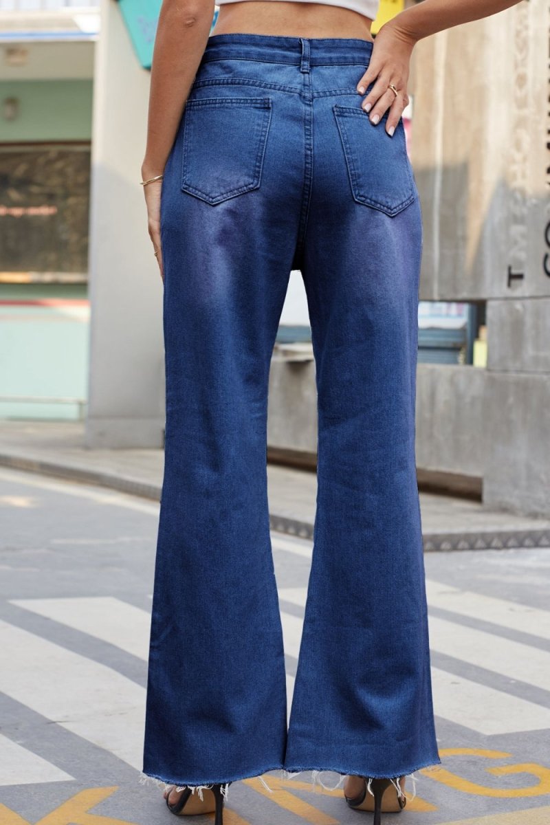 Distressed Buttoned Loose Fit Jeans - Bottoms