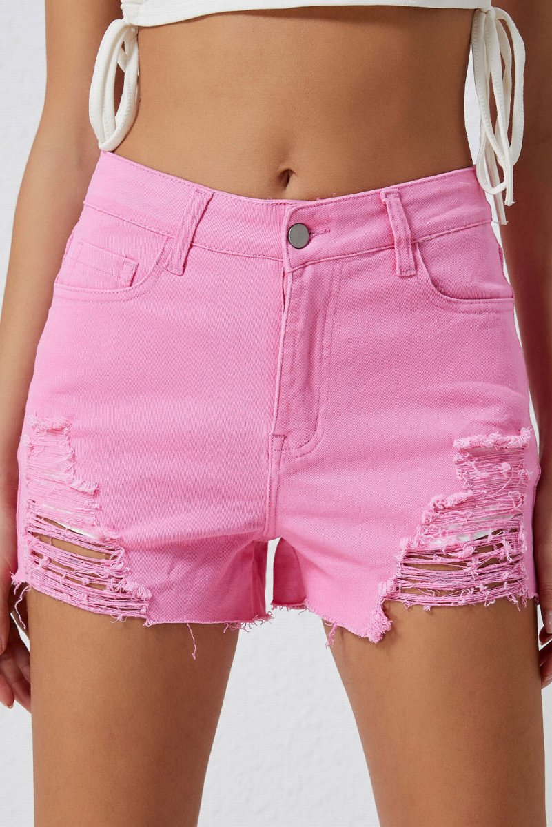 Distressed Denim Shorts - Bottoms