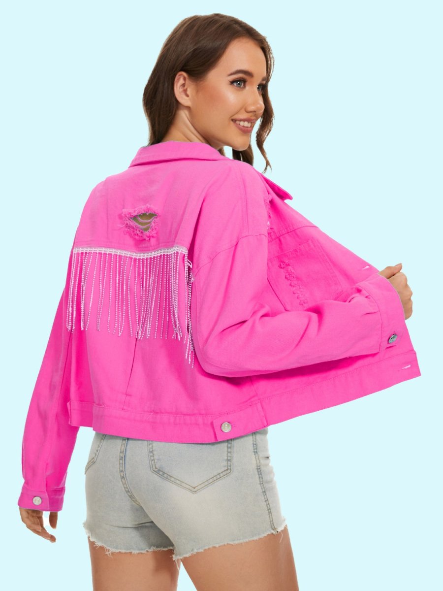 Distressed Distressed Button Up Denim Jacket - Outerwear