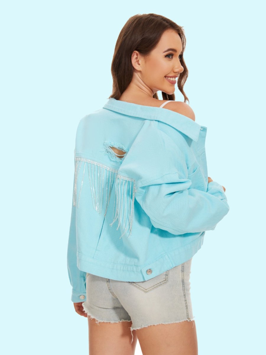 Distressed Distressed Button Up Denim Jacket - Outerwear