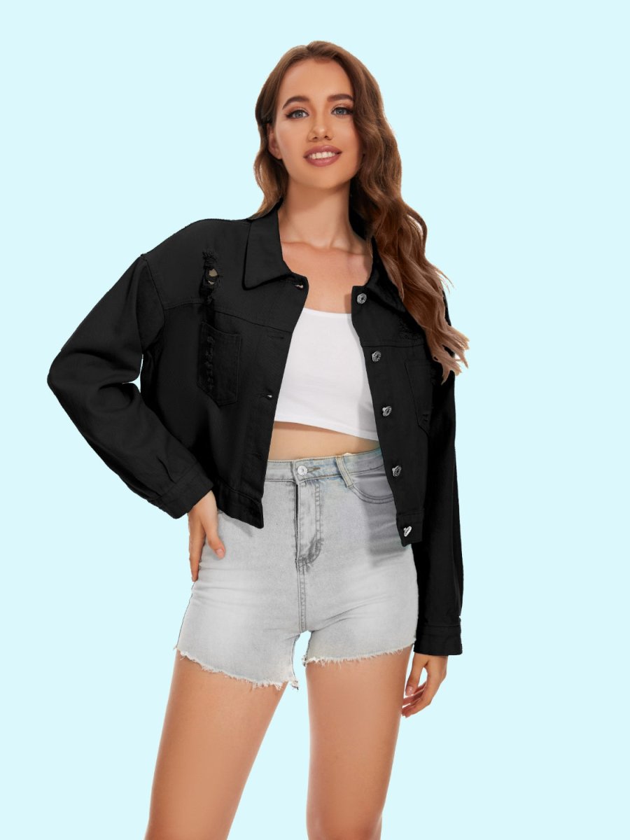 Distressed Distressed Button Up Denim Jacket - Outerwear