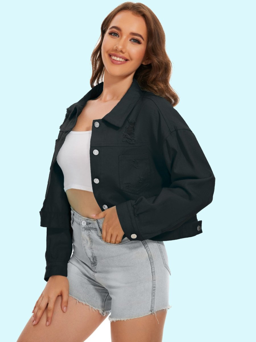 Distressed Distressed Button Up Denim Jacket - Outerwear