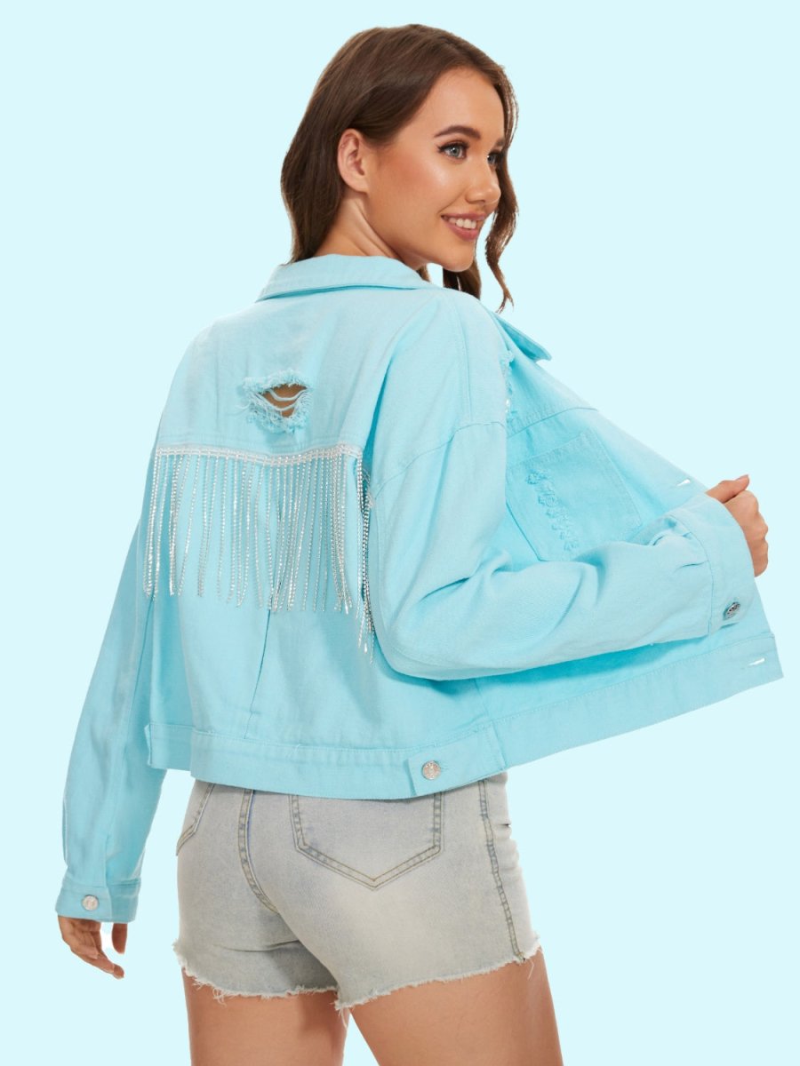 Distressed Distressed Button Up Denim Jacket - Outerwear