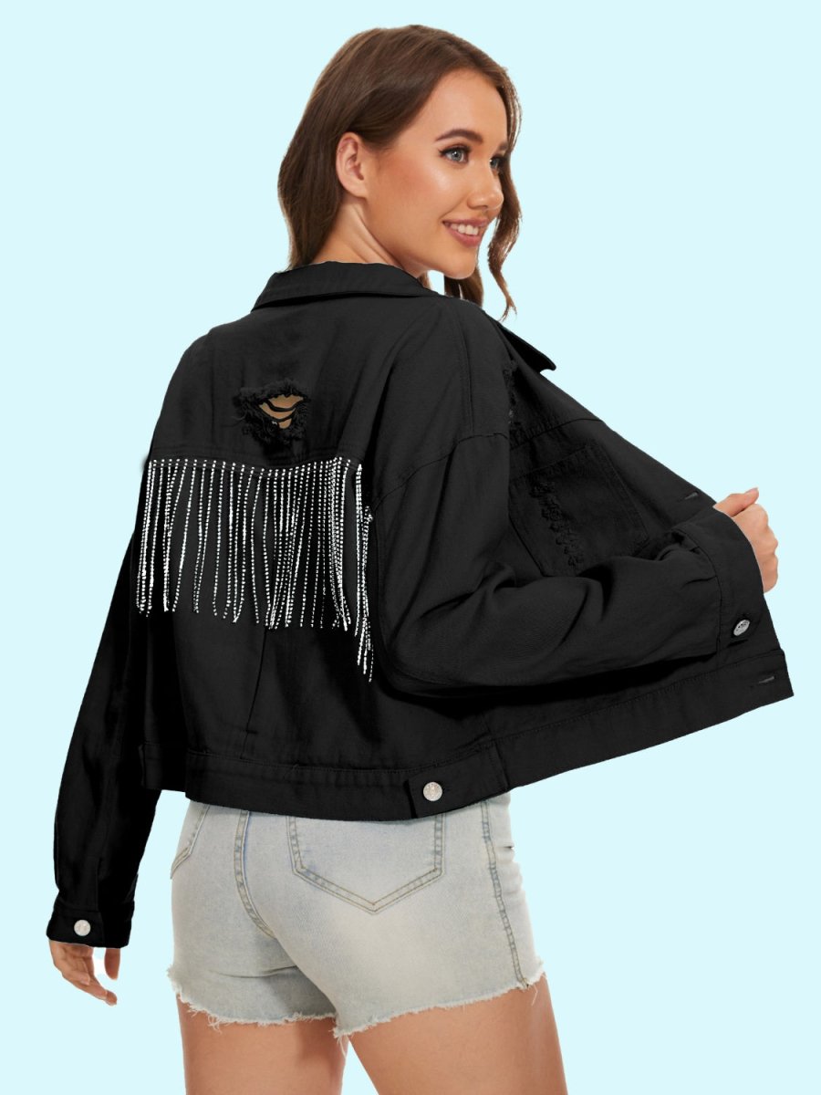 Distressed Distressed Button Up Denim Jacket - Outerwear